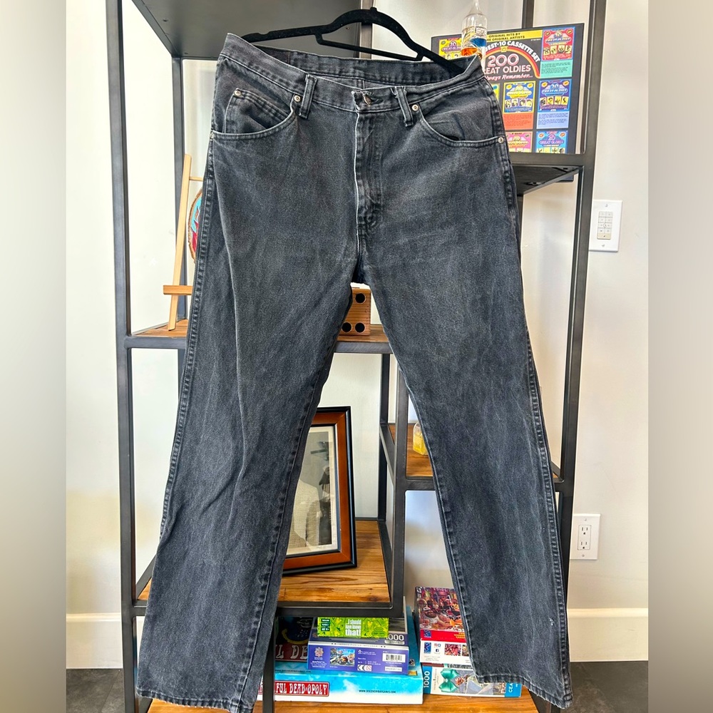 Vintage mens wrangler straightleg cargo black denim work wear utility pants